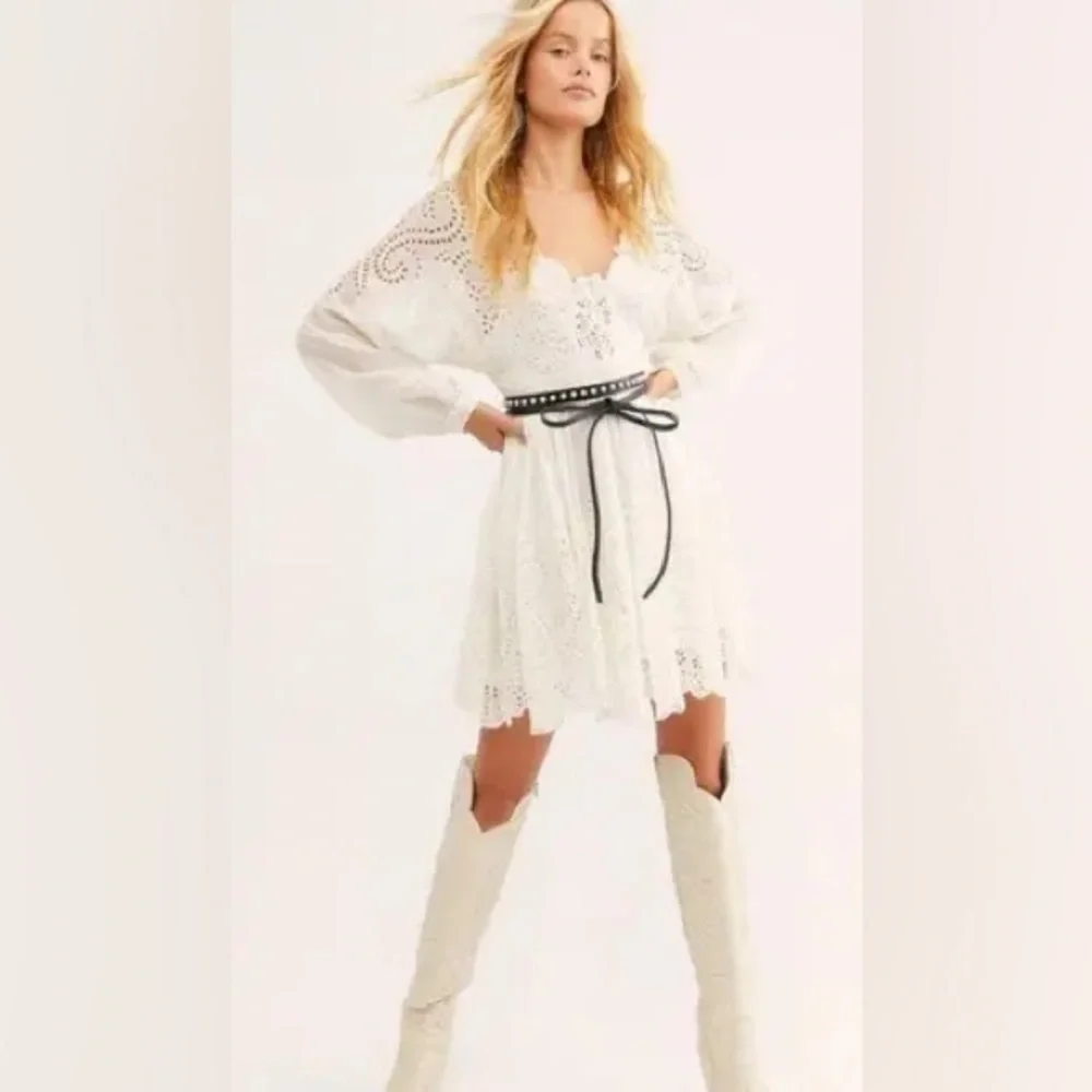 Free People Adella Eyelet Mini Dress - XS
